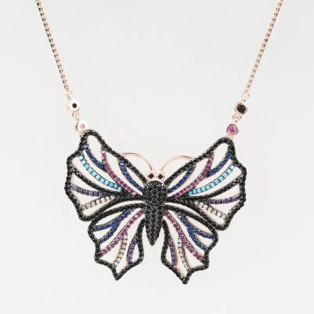 Stunning black onyx & gemstone butterfly necklace